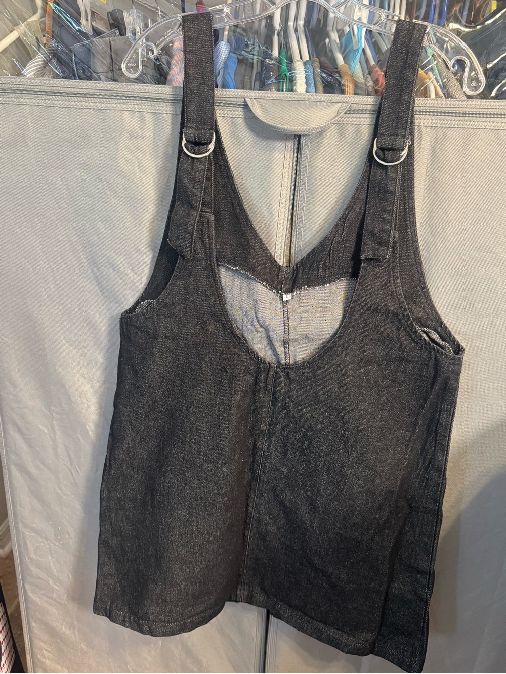 Dark Wash Denim Tank Top Dress with Ring Strap Detail and front pockets- Size Lg - Picture 1 of 6